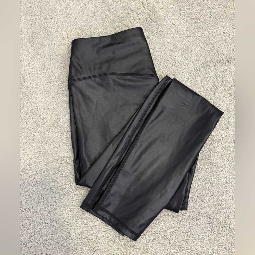 Fabletics Black Leather Leggings No Front Seam